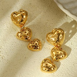 304 Stainless Steel Stud Earrings, Heart Tassels, Golden, 46.5x17.9mm(EJEW-S226-19G)