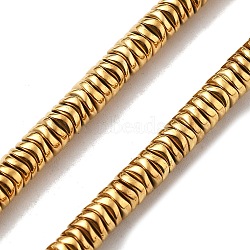 Synthetic Non-magnetic Hematite Beads Strands, Wavy Disc, Real 24K Gold Plated, 0.5~1x4x4mm, Hole: 0.8mm, about 312pcs/strand, 15.83''(40.2cm)(G-M095-O01-02G)