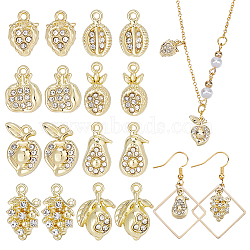 16Pcs 8 Style Rack Plating Alloy Charms, with Crystal 
Rhinestone, Cadmium Free & Nickel Free & Lead Free, Pomegranate & Strawberry & Grape, Light Gold, 13~17x8~11.5x6~8mm, Hole: 1.2~1.4mm, 2pcs/style(FIND-CA0006-28)