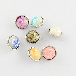 Brass Buttons, Jewelry Snap Buttons, with Resin Beads, Flat Round, Platinum Metal Color, Mixed Color, 12x8mm, Knob: 5mm(RESI-S055-M)