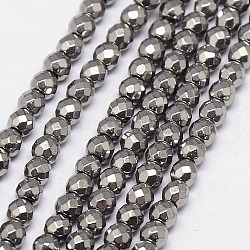 Electroplate Non-magnetic Synthetic Hematite Beads Strands, Faceted, Round, Grade A, Silver Plated, 3mm, Hole: 1mm, about 127pcs/strand, 16 inch(G-J169B-3mm-07)
