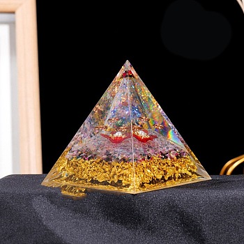 Resin Energy Generators, Reiki Natural Gemstone Chips Orgonite Pyramid for Home Office Desk Decoration, 70x70mm