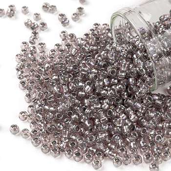 TOHO Round Seed Beads, Japanese Seed Beads, (1807) Grey Lined Soft Rose Rainbow, 8/0, 3mm, Hole: 1mm, about 222pcs/10g