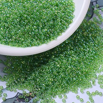 MIYUKI Round Rocailles Beads, Japanese Seed Beads, 11/0, (RR259) Transparent Apple Green AB, 2x1.3mm, Hole: 0.8mm, about 5500pcs/50g