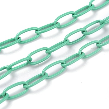 Spray Painted Brass Cable  Chains, with Spool, Unwelded, Light Sea Green, 10x5x1mm, 32.8 Feet(10m)/roll