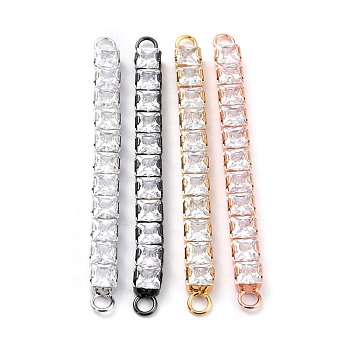 Brass Clear Square Cubic Zirconia Links Connectors, Long-Lasting Plated, Rectangle, Mixed Color, 56x5x4mm, Hole: 2.5mm