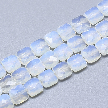 Opalite Beads Strands, Faceted, Square, 8~8.5x8~8.5x5mm, Hole: 1mm, about 25pcs/strand, 8.0''