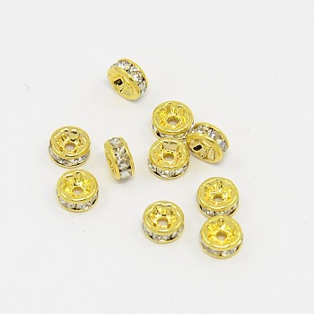 Brass Rhinestone Spacer Beads, Grade AAA, Straight Flange, Nickel Free, Golden Metal Color, Rondelle, Crystal, 5x2.5mm, Hole: 1mm