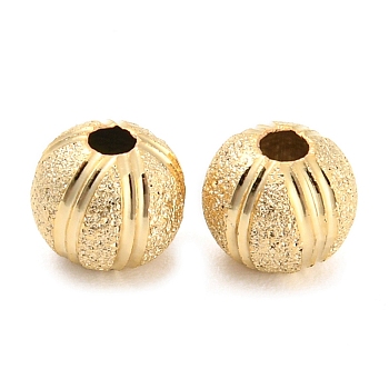 Brass Beads, Cadmium Free & Lead Free, Textured, Round, Real 24K Gold Plated, 6x5mm, Hole: 1.5mm