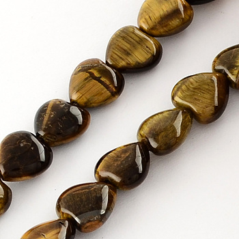 Natural Tiger Eye Bead Strands, Heart, Coffee, 10x10x5mm, Hole: 1mm, about 40pcs/strand, 15.3 inch