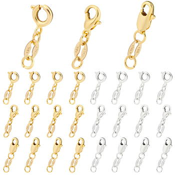 PandaHall Elite 24Pcs 6 Styles Brass Spring Ring Clasps, with Alloy & Brass Lobster Claw Clasps, Mixed Color, 17~19mm, 4pcs/style