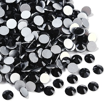 Glass Flat Back Rhinestone, Grade A, Back Plated, Faceted, Half Round, Jet, 4.6~4.8mm, about 1440pcs/bag