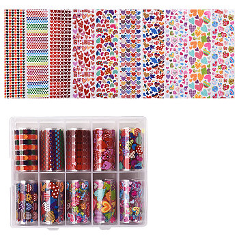 10rolls Nail Art Transfer Stickers, Nail Decals, for DIY Nail Tips Decoration, Heart Pattern, Mixed Color, 40mm, 1m/roll