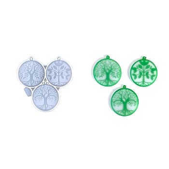 Tree of Life Pendant DIY Silicone Molds, Resin Casting Molds, for UV Resin, Epoxy Resin Craft Making, Flat Round, 125x124x6mm, Hole: 4mm, Inner Diameter: 64x59mm
