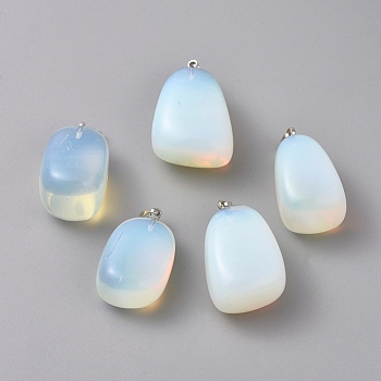 Opalite Pendants, with Platinum Tone Brass Findings, Nuggets, 23~30x13~22x12~20mm, Hole: 5x3mm