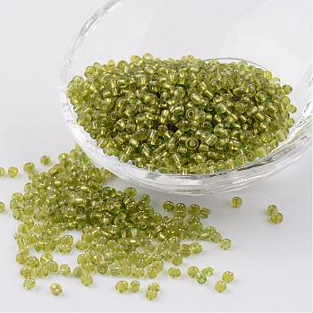 8/0 Glass Seed Beads, Silver Lined Round Hole, Round, Yellow Green, 3mm, Hole: 1mm, about 1097pcs/50g