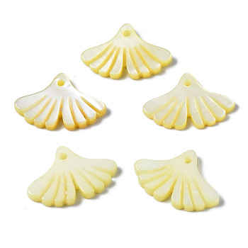 Natural Freshwater Shell Pendants, Dyed, Ginkgo Leaf, Pale Goldenrod, 12x17.5x2mm, Hole: 1.2mm
