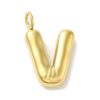 304 Stainless Steel Pendants, Real 14K Gold Plated, Letter Charm, Letter V, 24x15x5mm, Hole: 4mm