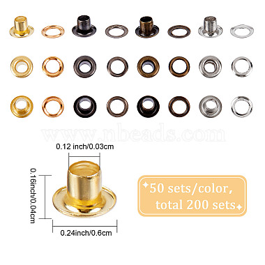 200 Sets 4 Colors Iron Grommet Eyelet Findings(SCRA-GF0001-02)-2