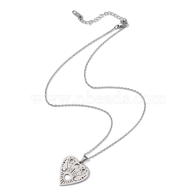 Hollow Heart 304 Stainless Steel Pendant Necklaces(NJEW-C033-01C-P)-2