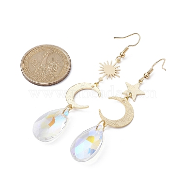 Moon & Star & Sun Brass Asymmetrical Earrings(EJEW-JE05458)-4