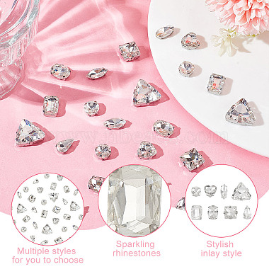 80 piezas 8 estilos de diamantes de imitación para coser en forma de cuadrado/corazón/ojo de caballo(GGLA-DC0001-02)-5