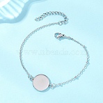 304 Stainless Steel Cable Chain Satellite Chain Bracelet Making, with Flat Round Cabochon Settings, Non-Tarnish, Stainless Steel Color, Tray: 14mm, 7.28 inch(18.5cm)(BJEW-JB13164-04)