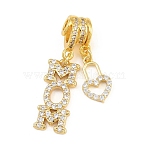 Mother's Day Brass Micro Pave Clear Cubic Zirconia Pendants, Word MOM with Heart Shape Lock Charms, Rack Plating, Long-Lasting Plated, Cadmium Free & Lead Free, Real 18K Gold Plated, 34mm, Hole: 3mm(CU-CBAD306-11G)