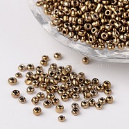 12/0 Metallic Colours Round Glass Seed Beads, Coconut Brown, 2mm, Hole: 1mm, about 3304pcs/50g(X-SEED-A009-2mm-601)