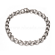 304 Stainless Steel Twisted Chain Bracelets, with Lobster Claw Clasps, Faceted, Stainless Steel Color, 8-1/8 inch(205mm), 6mm(BJEW-M165-03P)