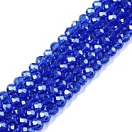 Electroplate Glass Beads Strands, Pearl Luster Plated, Faceted, Rondelle, Medium Blue, 4x3mm, Hole: 0.4mm, about 113~115pcs/strand, 41~41.5cm(EGLA-A044-T4mm-A31)