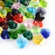 Transparent Glass Heart Pendants, Faceted, Mixed Color, 14x14x8mm, Hole: 1.5mm(GLAA-R082-M1)