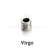 Antique Silver Plated Alloy European Beads, Large Hole Beads, Column with Twelve Constellations, Virgo, 7.5x7.5mm, Hole: 4mm, 60pcs/bag(ZODI-PW0001-080B)