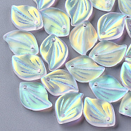 Electroplate Glass Pendants, AB Color Plated, Frosted, Leaf, Clear AB, 16x11.5x3.5mm, Hole: 1.5mm(X-GLAA-S054-001C-01)