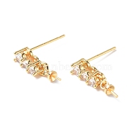 Brass Glass Rhinestone Stud Earring Findings, with Cup Peg Bails and 925 Sterling Silver Pins, Real 18K Gold Plated, Rectangle, Crystal, 16.5x3mm, Pin: 0.8mm(KK-B063-12G)
