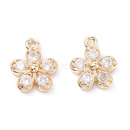 Rack Plating Brass Cubic Zirconia Charms, Long-Lasting Plated, Flower, Light Gold, 13.5x10.5x3.5mm, Hole: 1.2mm(X-ZIRC-C026-12LG)