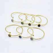 Brass Cuff Bangles, with Natural Druzy Agate, Flat Round, Golden, 2-1/4 inch(58mm)(BJEW-G585-06G)