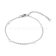 304 Stainless Steel Cable Chain Anklets, with Heart Links and Lobster Claw Clasps, Stainless Steel Color, 9 inches(22.8cm)(AJEW-H104-10P)
