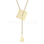 Simple and Stylish Stainless Steel Lariat Necklaces, Sweater Chain Necklace for Women, Checkerboard(WC5409-2)