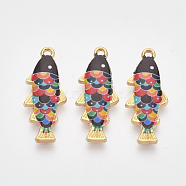 Printed Alloy Pendants, with Enamel, Fish, Light Gold, Colorful, 27.5x11x2.5mm, Hole: 1.4mm(X-PALLOY-T072-031LG)
