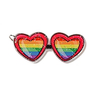 Double-Sided Printed Acrylic Big Pendants, with Iron Jump Ring and Glitter Powder, Heart Glasses with Rainbow Pattern, Red, 51x21.5x2mm, Hole: 5.5mm(OACR-G030-05C)