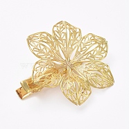 Hair Accessories Iron Alligator Hair Clip Findings, with Brass Filigree Flower Cabochon Bezel Settings, Long-Lasting Plated, Golden, Tray: 12mm, 48x10mm, Flower: 40mm(IFIN-L035-03G)
