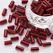 Glass Bugle Beads, Opaque Colours Seep, Round Hole, FireBrick, 8~10x4mm, Hole: 1.8mm, about 1800pcs/pound(SEED-S055-A-002)