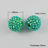 AB Color Chunky Round Resin Rhinestone Bubblegum Ball Beads, Medium Sea Green, 20x18mm, Hole: about 2.5mm(X-RESI-S256-20mm-SAB13)