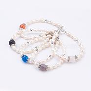 Freshwater Pearl Bracelets, Natural Mixed Stone, with Alloy Finding and Brass Finding, 7-1/2 inch(190mm), 6mm(BJEW-JB03319)