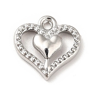 Rack Plating Alloy Charms, Cadmium Free & Lead Free, Heart Charms, Platinum, 12.5x13x3mm, Hole: 1.5mm(PALLOY-K256-28P)