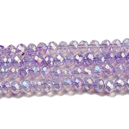 Transparent Baking Painted Glass Beads Strands, AB Color, Faceted, Round, Lilac, 3x2.5mm, Hole: 0.7mm, about 156~159pcs/strand, 14.80~14.96 inch(37.6~38cm)(DGLA-F002-02B-03)