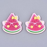 Acrylic Cabochons, with Glitter Powder, Watermelon Slice, Pearl Pink, 30.5x26x2mm(KY-S167-010)