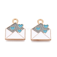 Alloy Enamel Pendants, Light Gold, Lead Free & Cadmium Free, Envelope with Heart Charm, Deep Sky Blue, 16x14x1mm, Hole: 2mm(ENAM-T020-40A-RS)