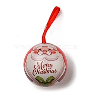 Tinplate Round Ball Candy Storage Favor Boxes, Christmas Metal Hanging Ball Gift Case, Santa Claus, 16x6.8cm(CON-Q041-01B)